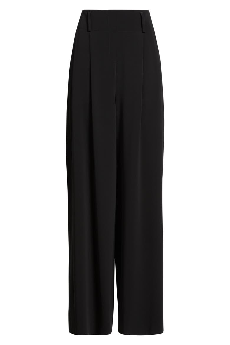 Pleated High Waist Trousers, Alternate, color, BLACK