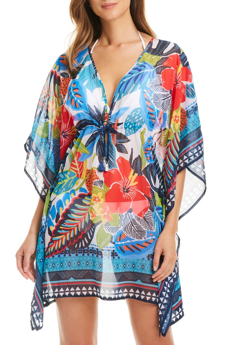 Floral Cover-Up Caftan, Main, color, BLUE MULTI