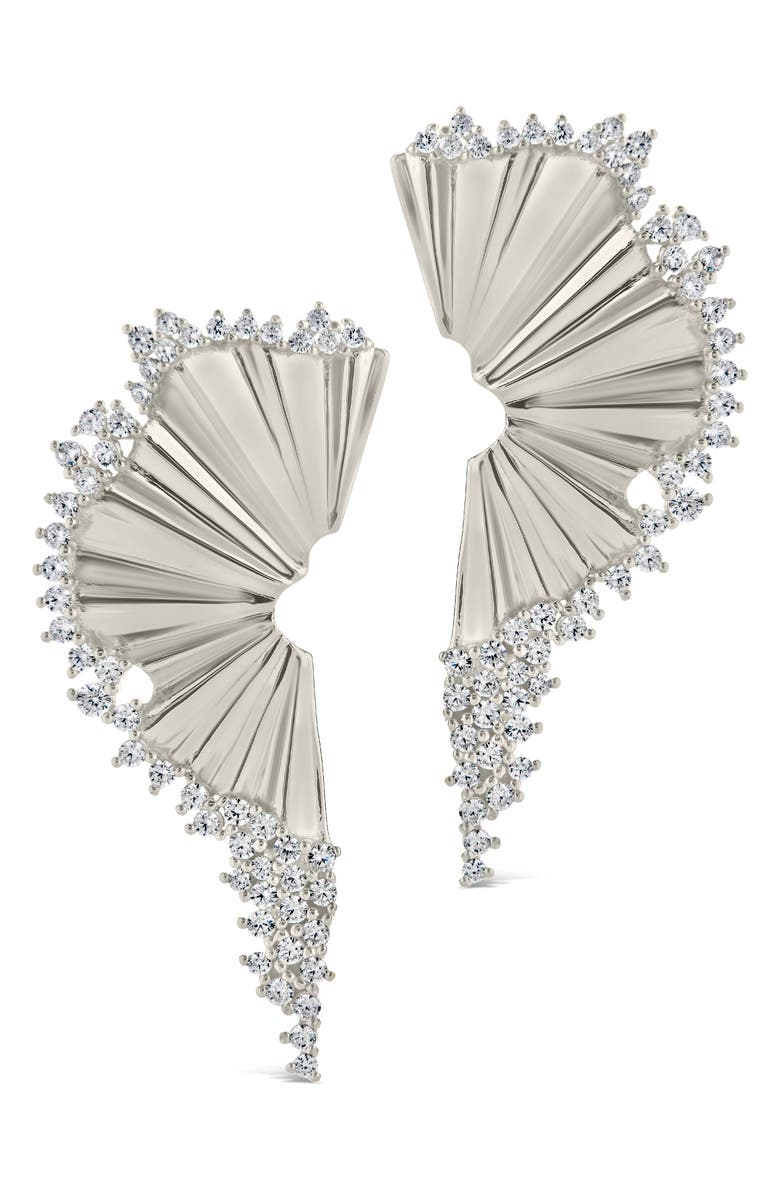 Sterling Forever Angelina CZ Fan Statement Earrings, Alternate, color, Silver