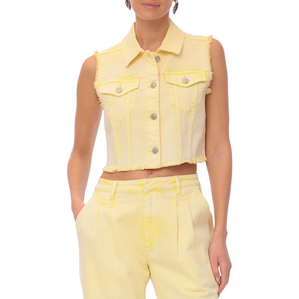 Shop Avec Les Filles Frayed Crop Vest In Citrus Sun