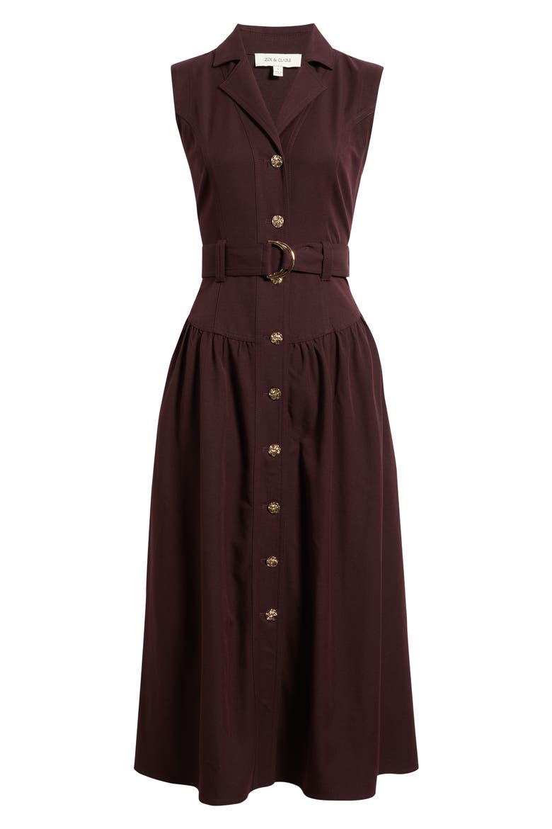 Notched Collar Sleeveless Midi Dress, Main, color, BURGUNDY
