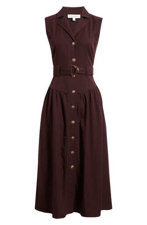 Notched Collar Sleeveless Midi Dress
