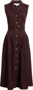 ZOE AND CLAIRE Notched Collar Sleeveless Midi Dress
