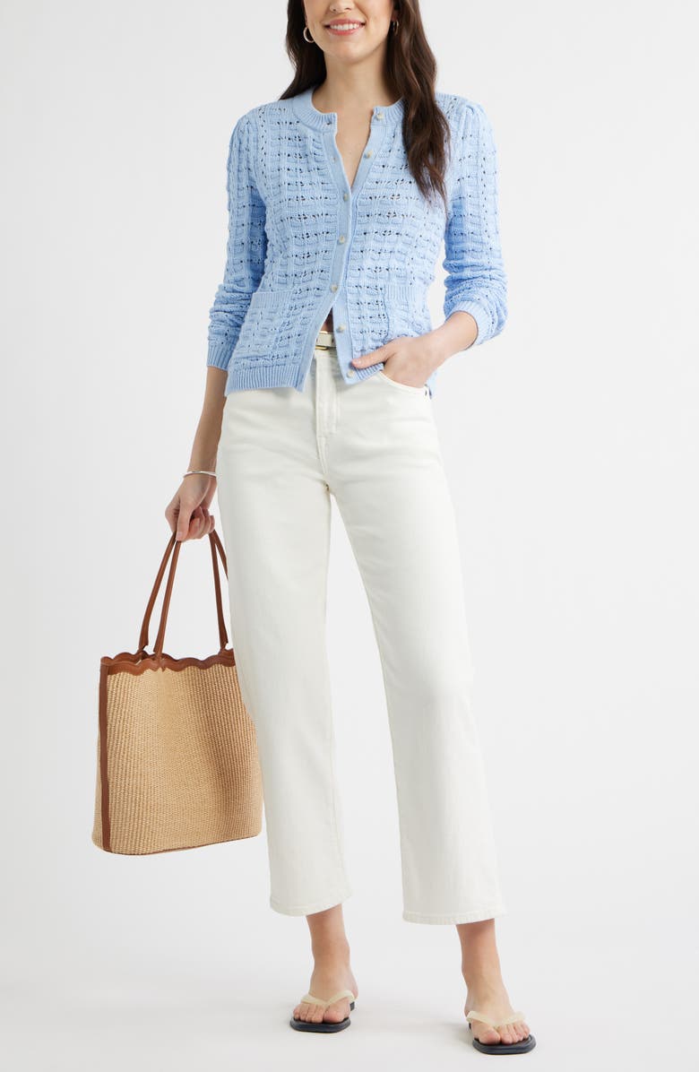 Caslon<sup>®</sup> Pointelle Stitch Cotton Cardigan, Alternate, color, Blue Windsurfer