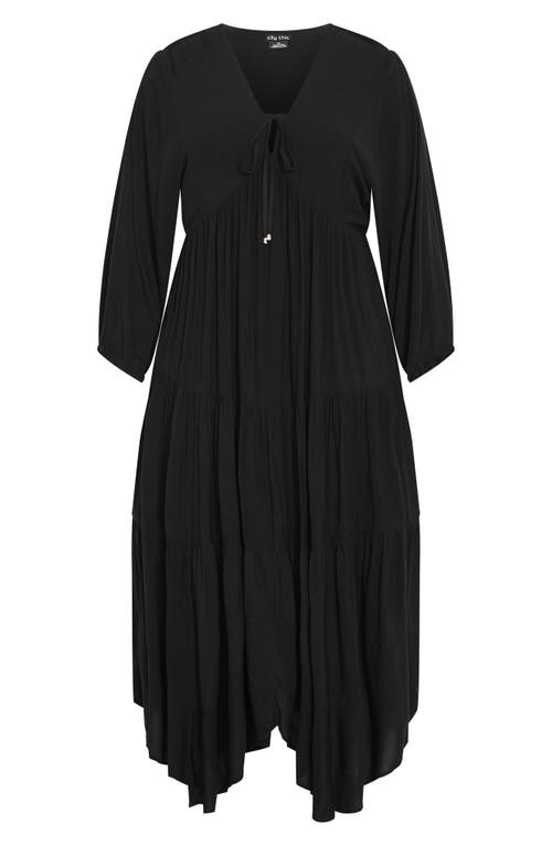 City Chic Divine Grace Long Sleeve Handkerchief Hem Dress In Black