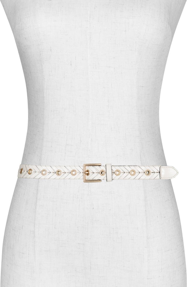 AllSaints Woven Leather Eyelet Belt, Alternate, color, Roe / Warm Brass