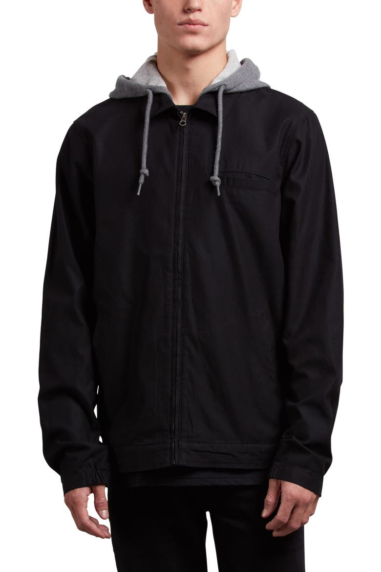 Warren Twill Jacket with Fleece Hood, Main, color, BLACK