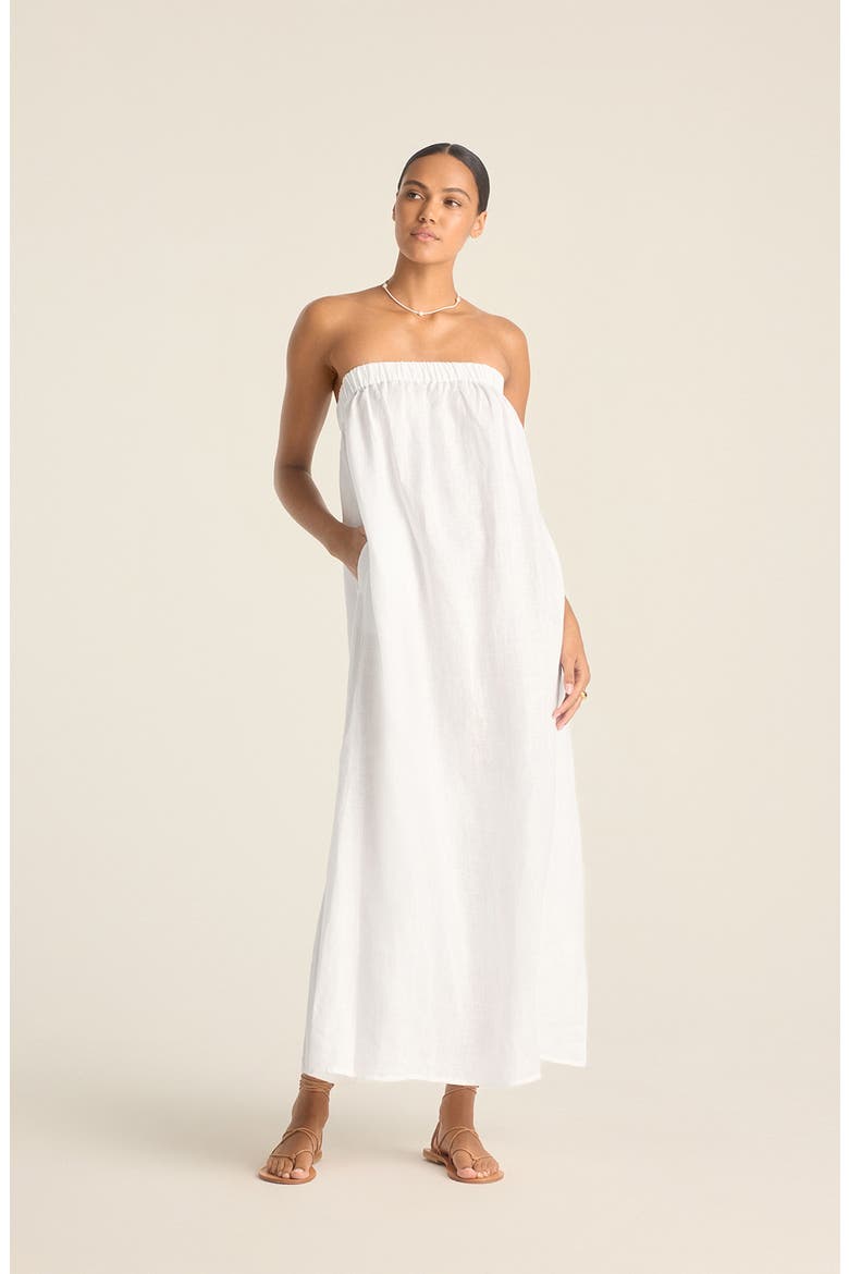 Soleil Strapless Linen Cover-Up Dress, Alternate, color, WHITE