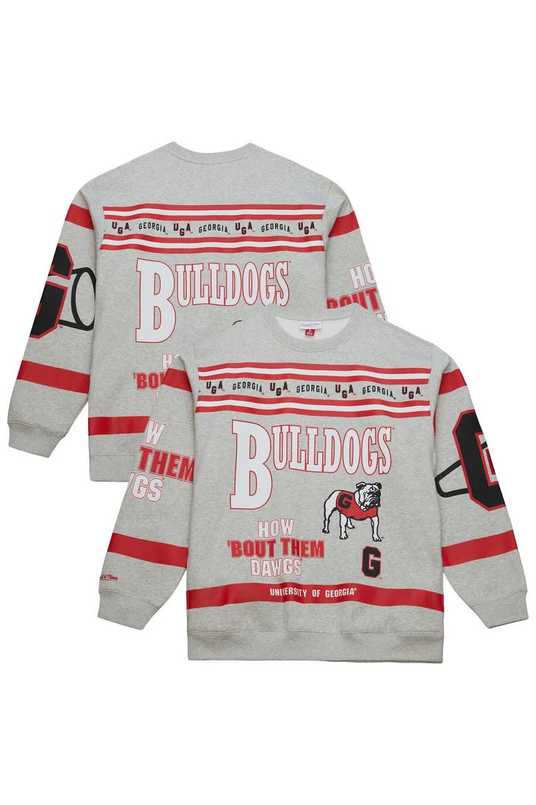 Men's Mitchell & Ness Heather Gray Georgia Bulldogs All Over Print Sweatshirt, Main, color, Heather Gray