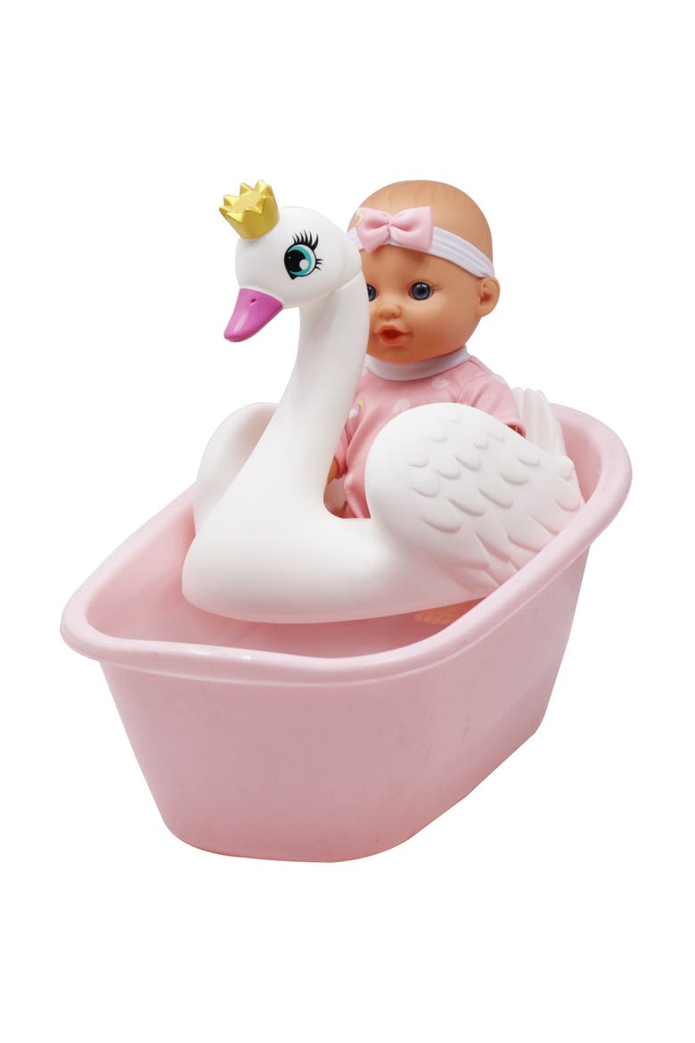 10 Inch Bath Time Baby Doll with Swan, Alternate, color, Multicolored