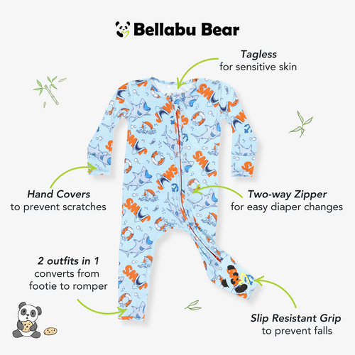 Bellabu Bear Baby Jaws Convertible Footie In Blue