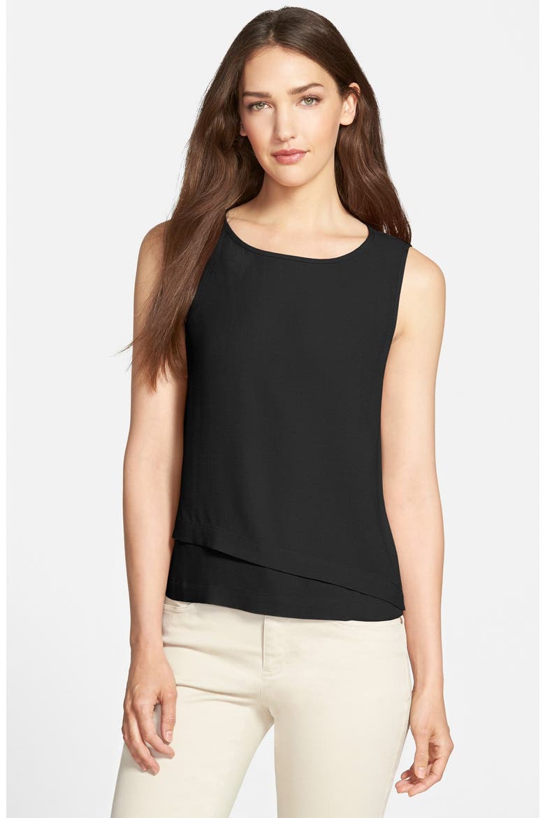 Bateau Neck Silk Crepe Shell, Main, color, BLACK