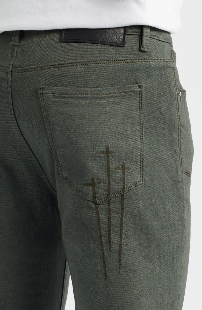 RtA Bryant Mid Rise Skinny Jeans, Alternate, color, Dusty Olive Triple Cross