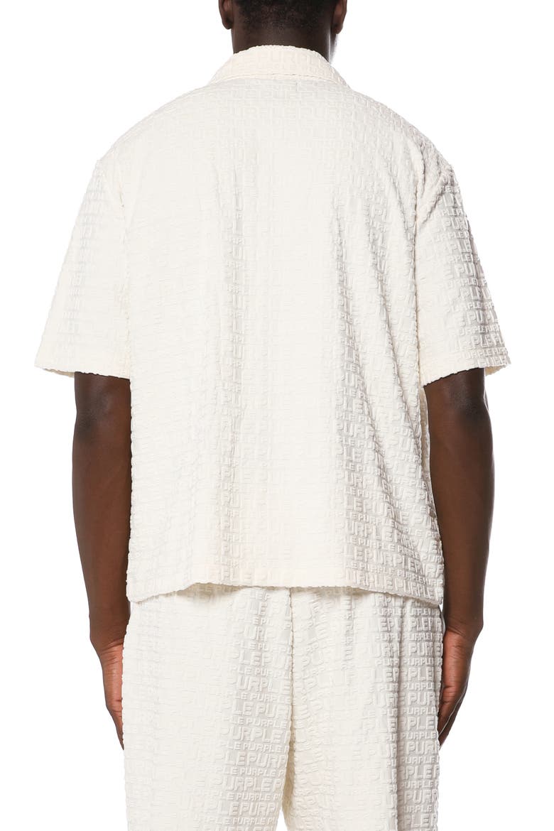 Cotton Blend Terry Button-Up Camp Shirt, Alternate, color, OFF WHITE