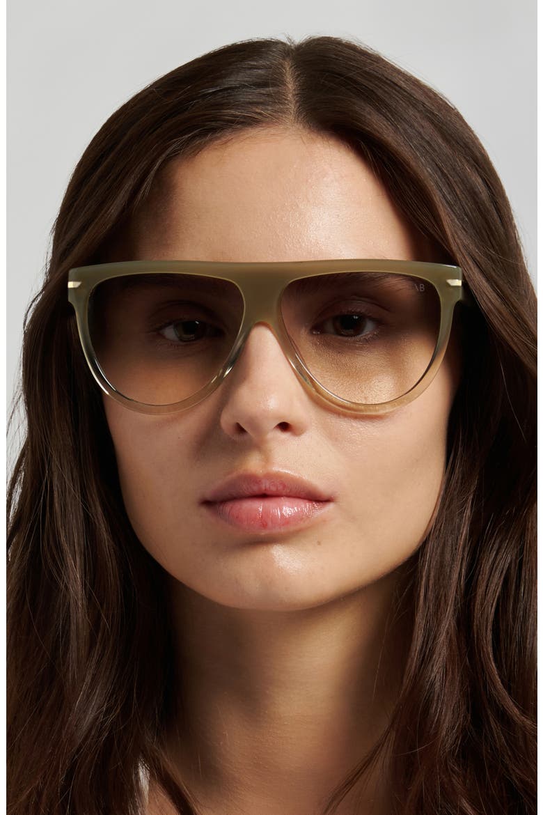 60mm Flat Top Square Sunglasses, Alternate, color, OLIVE/ GREEN SHADED