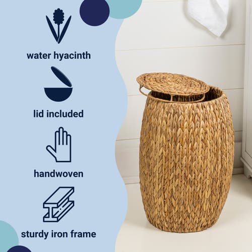 Happimess Colt Coastal Bohemian Handwoven Hyacinth Barrel Storage Stool With Lid In Natural