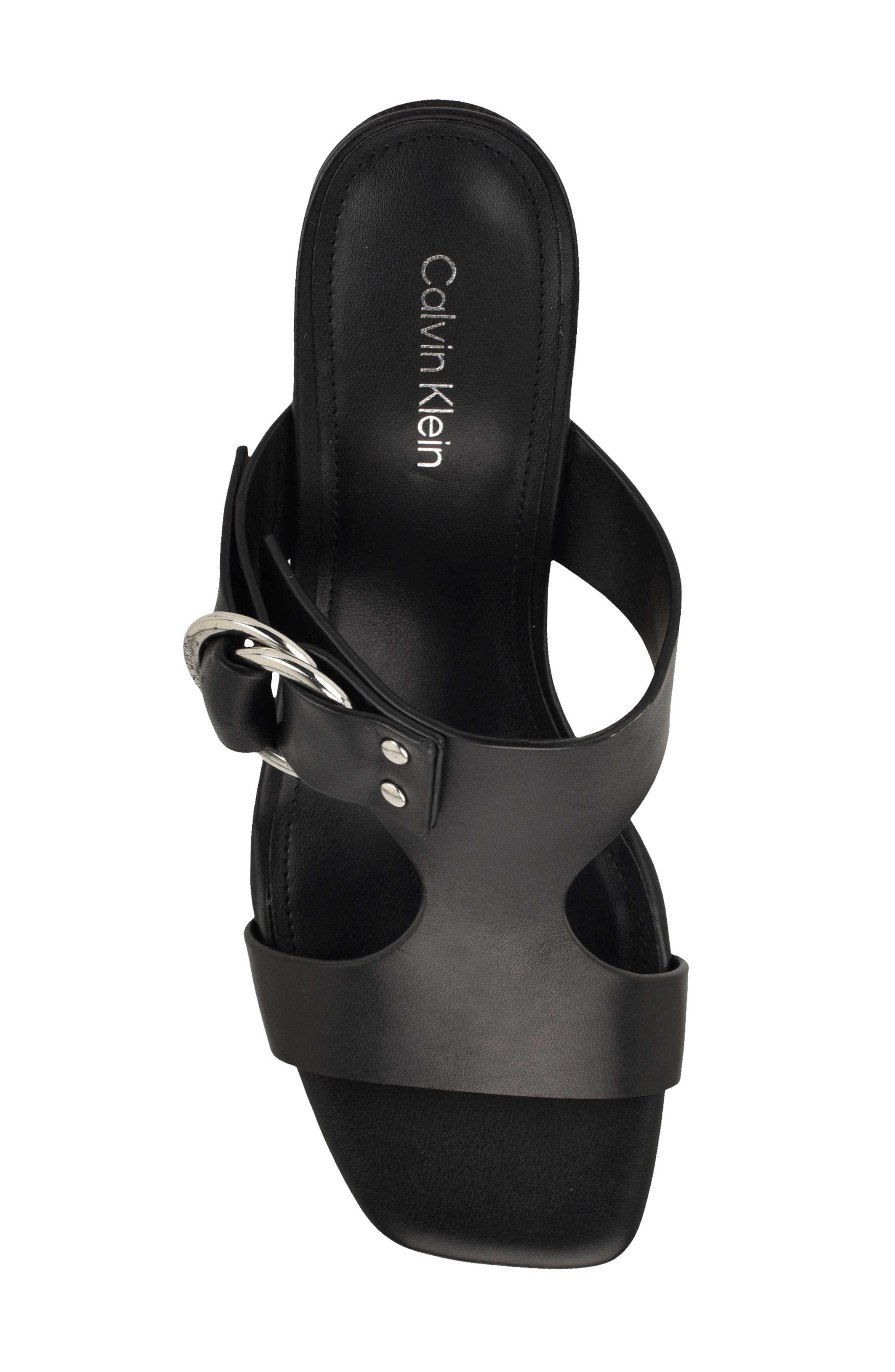 Calvin Klein Vevia Slide Sandal, Alternate, color, Black Leather