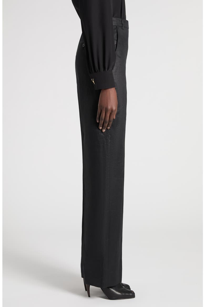 Straight Leg Linen Trousers, Alternate, color, BLACK