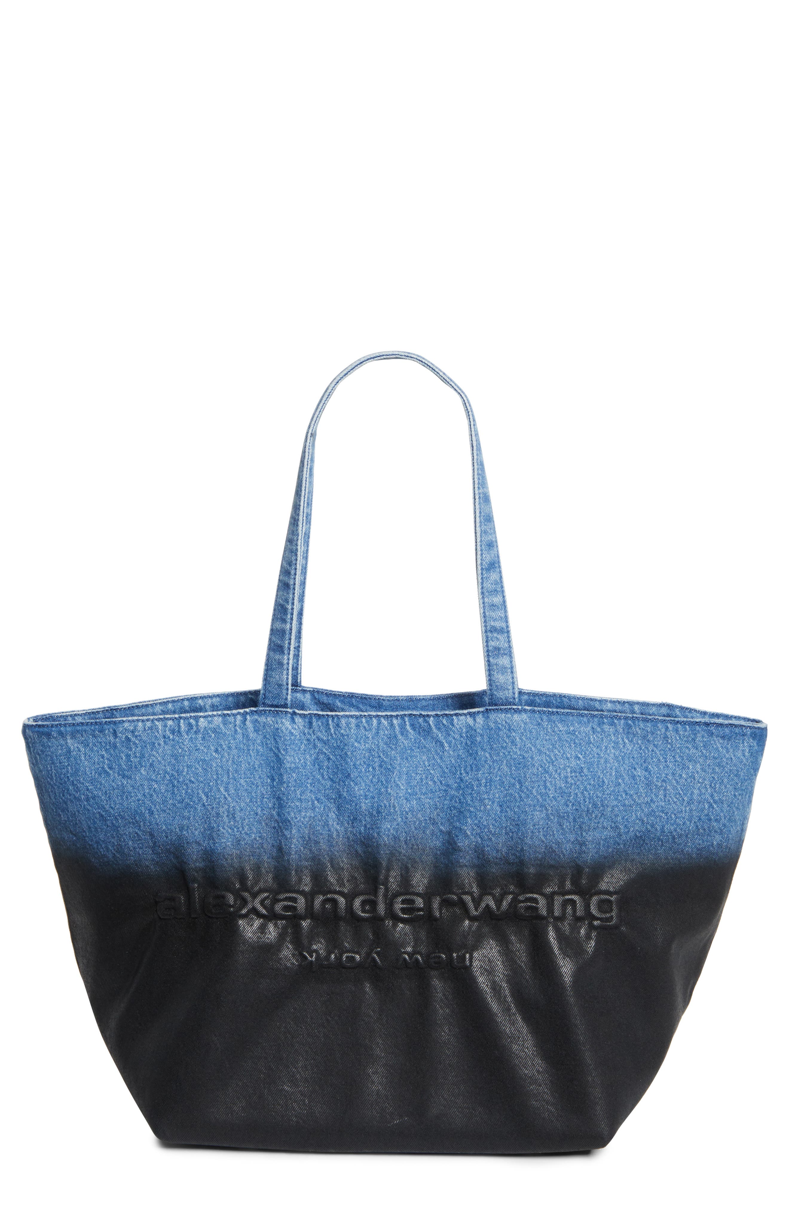 Alexander Wang Punch Dip Coated Denim Tote, Main, color, Vintage Marbled Blue / Black