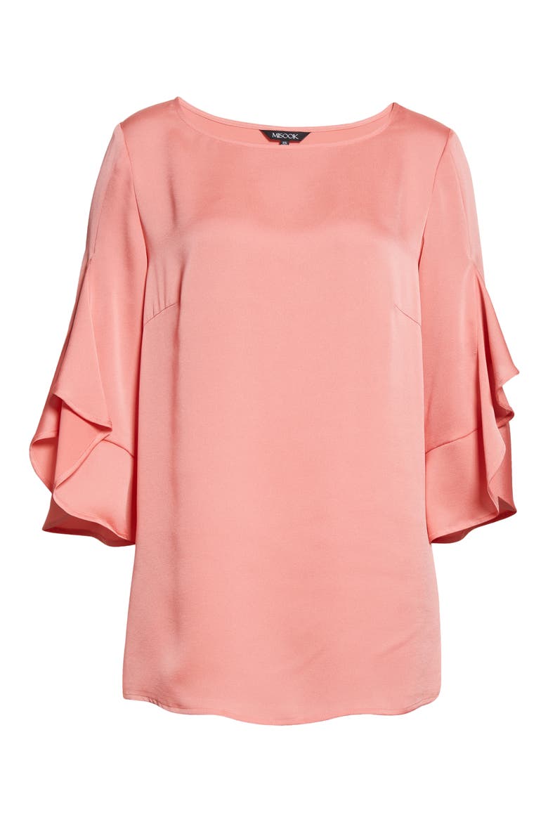 Crêpe de Chine Ruffle Sleeve Top, Alternate, color, SUGAR