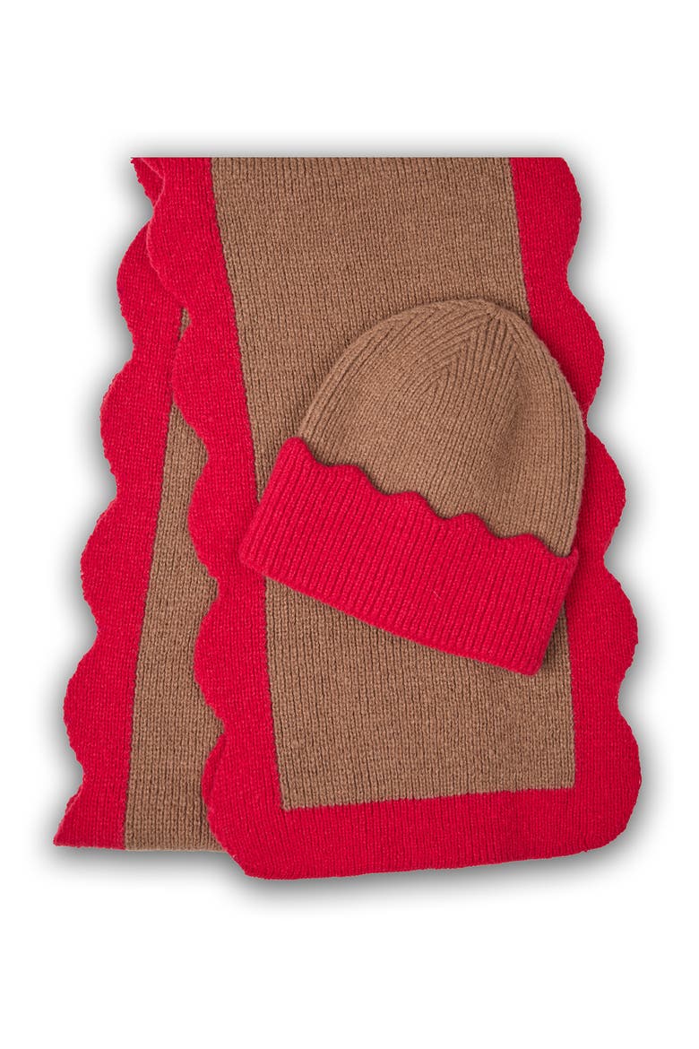 Scallop Trim Scarf, Alternate, color, BROWN
