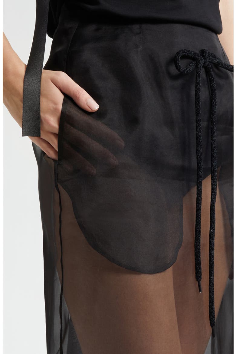 Sheer Frayed Column Pencil Skirt, Alternate, color, BLACK/ BLACK