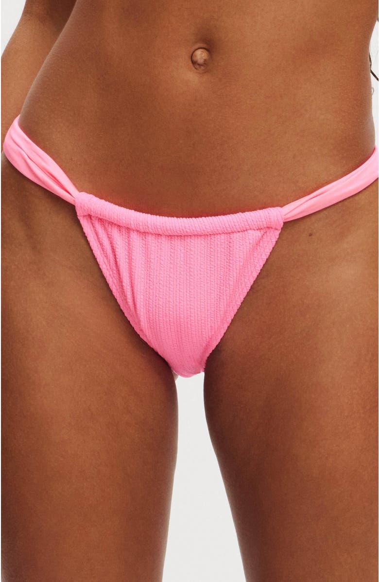 COTTON ON BODY Gathered Thick Strap Brazilian Bikini Bottom, Main, color, Party Pink Crinkle