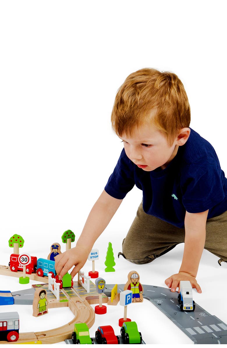 Bigjigs Rail City Road and Railway Set, Alternate, color, Brown