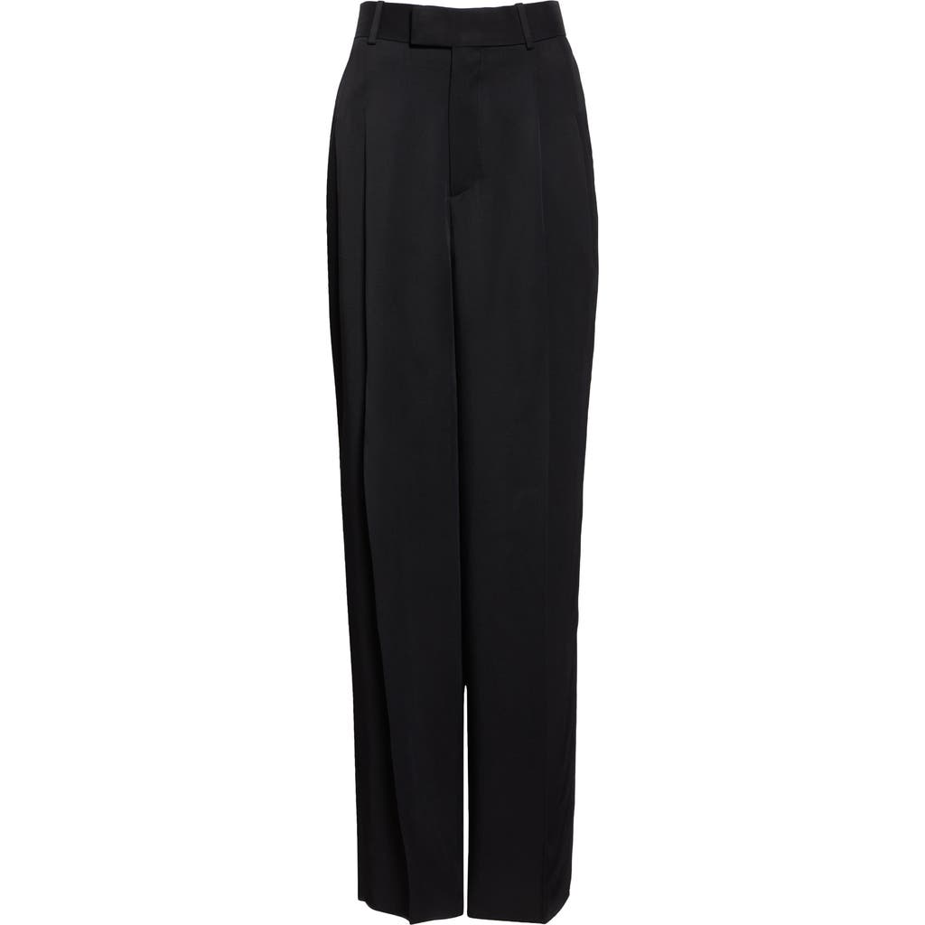 Bottega Veneta Pleated Viscose & Mulberry Silk Twill Straight Leg Trousers In 1000 Black