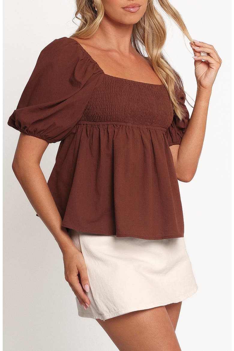 Jemima Puff Sleeve Smocked Cotton Babydoll Top, Alternate, color, CHOCOLATE