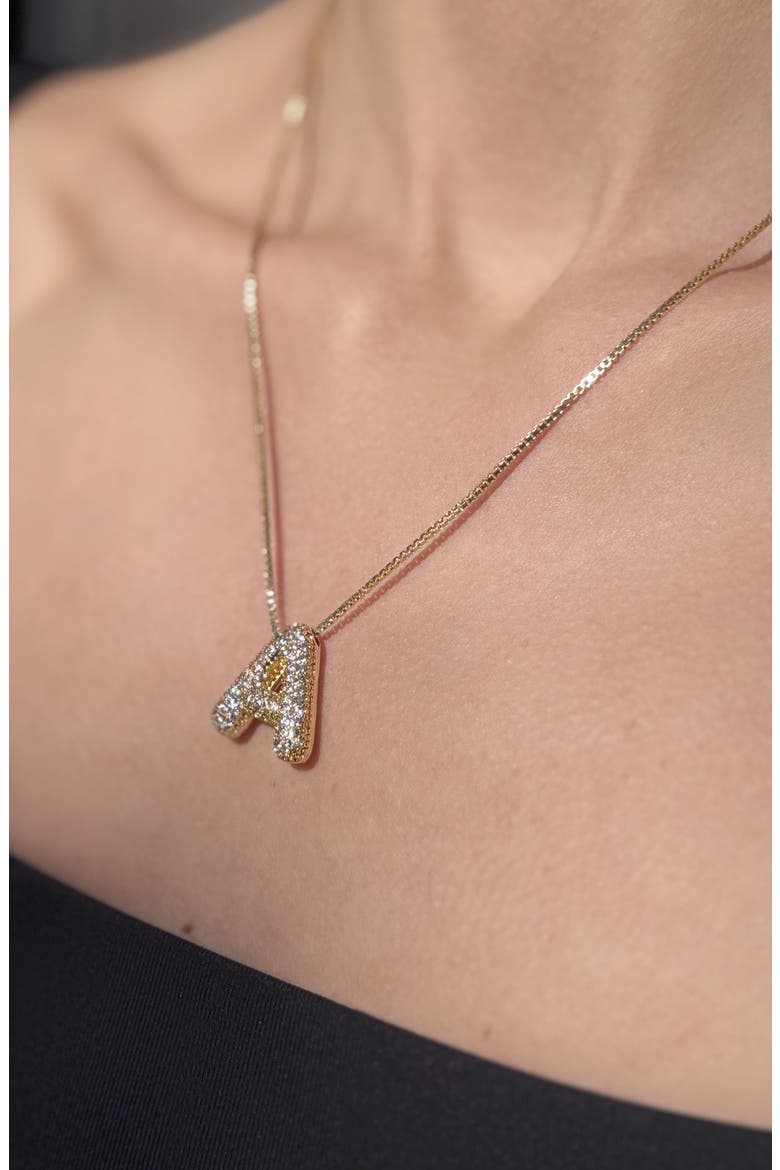 Pavé Bubble Initial Pendant Necklace, Alternate, color, GOLD-A