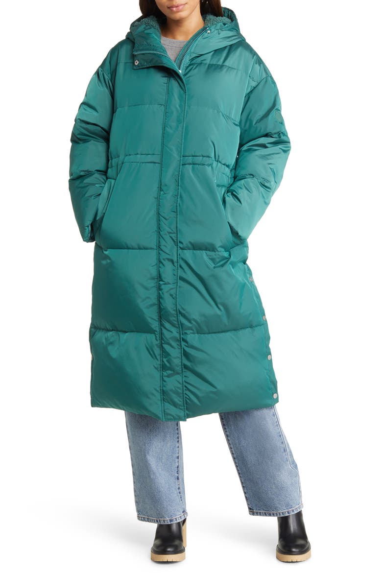 Keeley Faux Shearling Trim Longline Puffer Coat, Alternate, color, SEAFLOOR