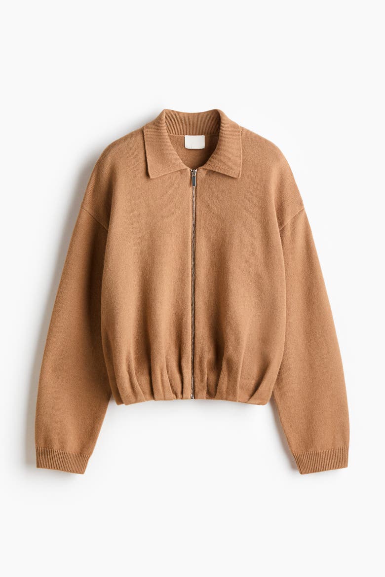 Oversized Zip-through Cardigan, Alternate, color, Dark beige