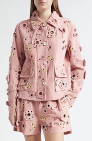 Marni Floral Appliqué Suede Cargo Jacket