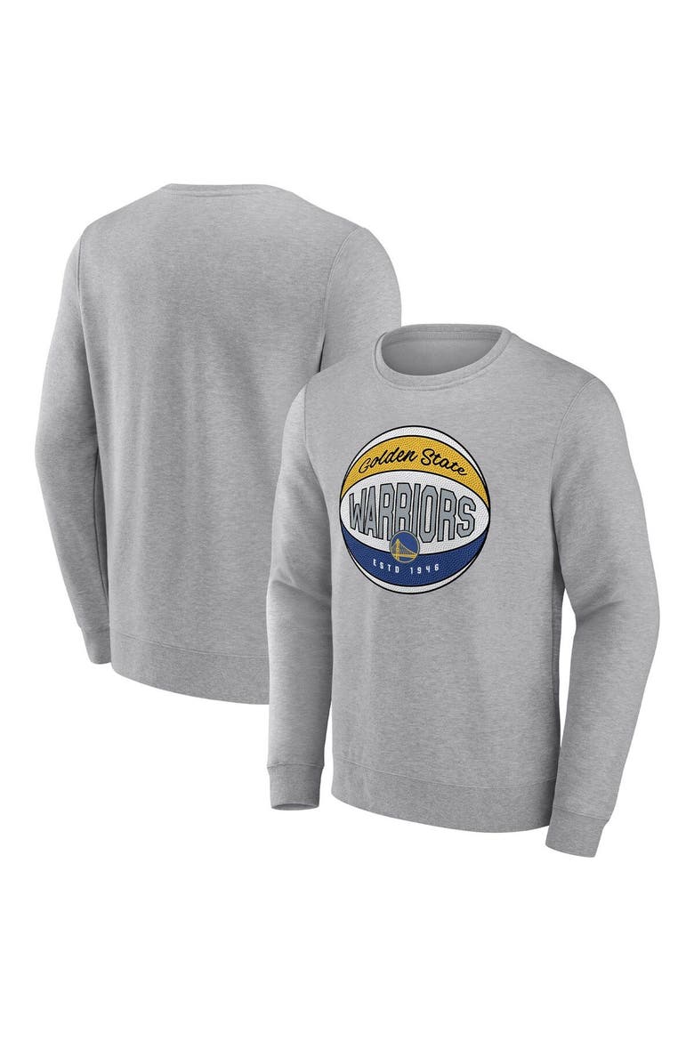 Men's Fanatics Branded Heathered Gray Golden State Warriors True Classics Vint Pullover Sweatshirt, Main, color, Heather Gray