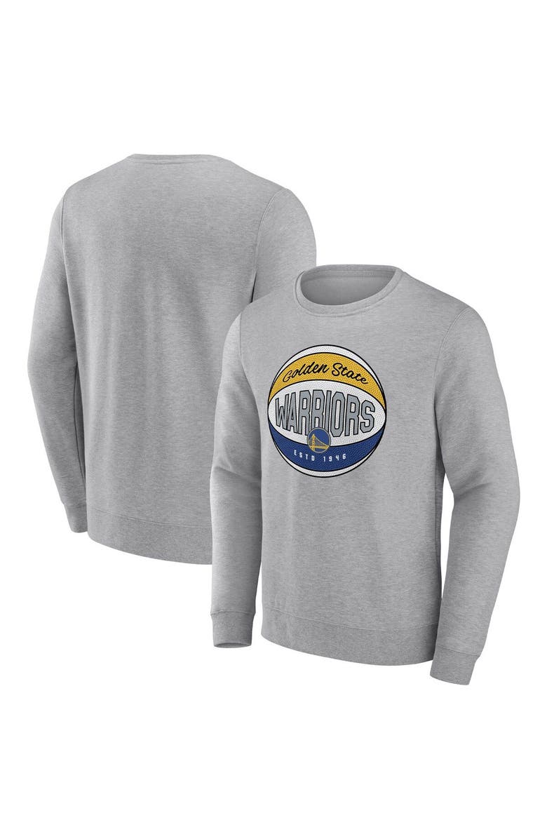 FANATICS Men's Fanatics Branded Heathered Gray Golden State Warriors True Classics Vint Pullover Sweatshirt, Main, color, 