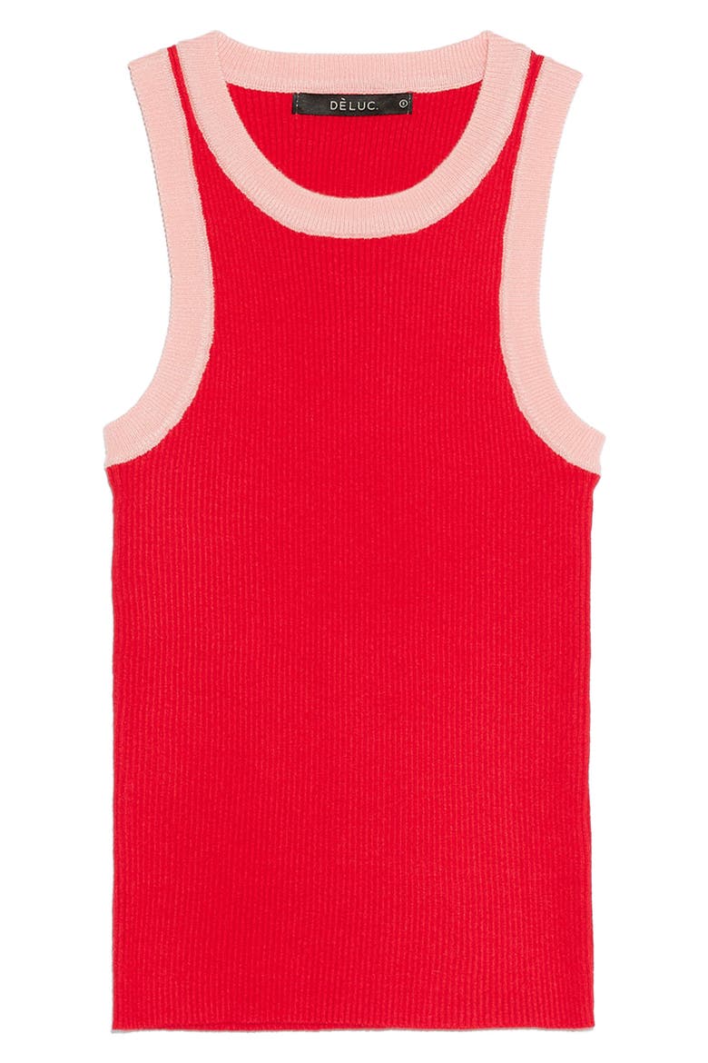 Lisboa Contrast Trim Rib Sweater Tank, Alternate, color, RED WITH PINK DETAILS