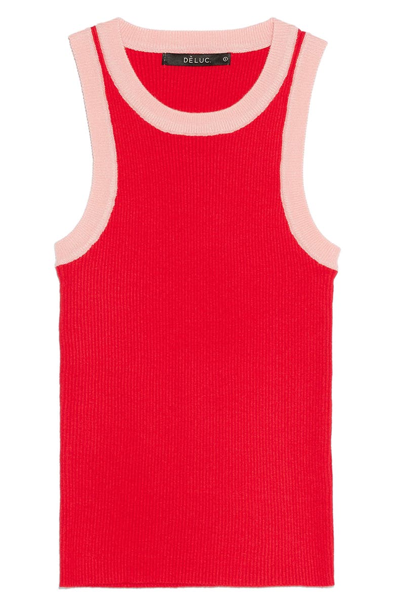 DELUC Lisboa Contrast Trim Rib Sweater Tank, Alternate, color, Red With Pink Details