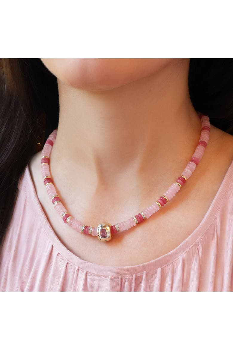 Pink Bead Rondel Necklace, Alternate, color, Pink