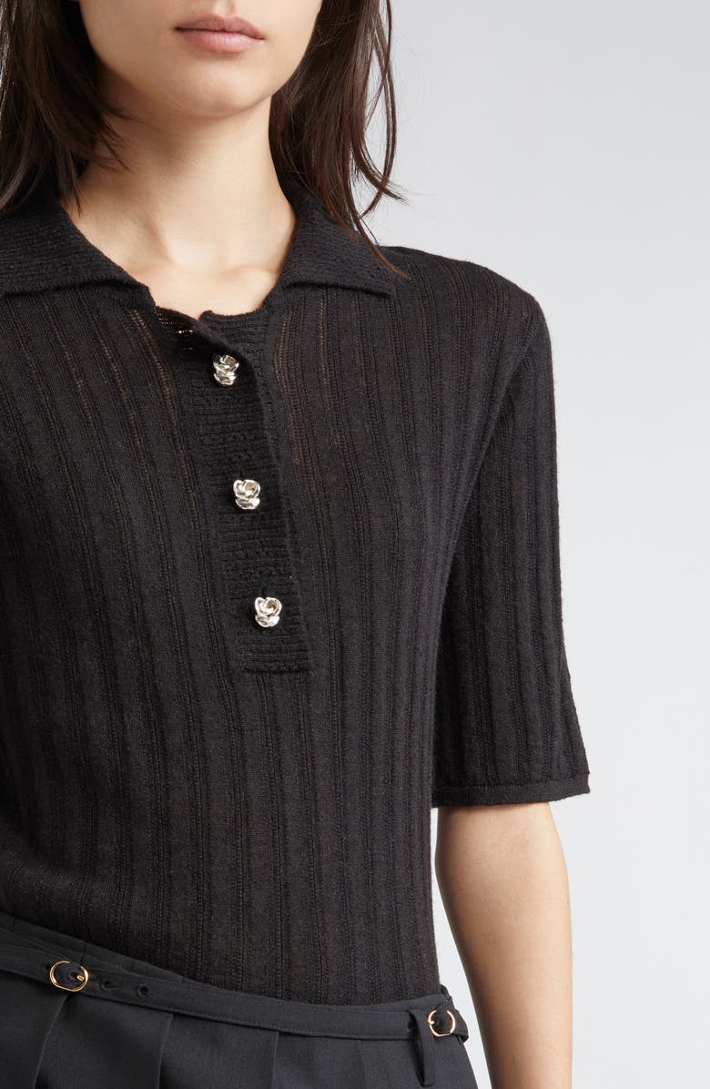 EENK Rose Button Polo Sweater, Alternate, color, Black