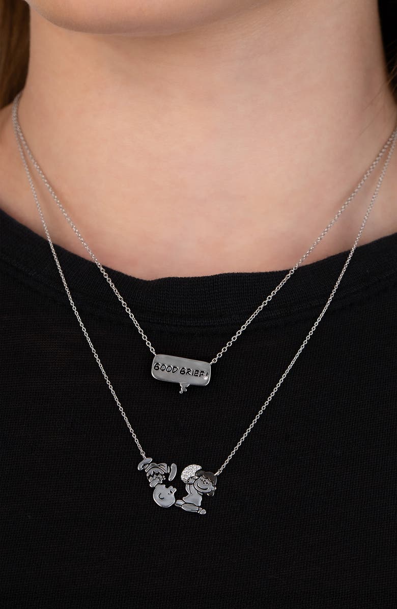 Crislu x Peanuts<sup>®</sup> Lucy's Football Pendant Necklace, Alternate, color, Pure Platinum / Clear Stone