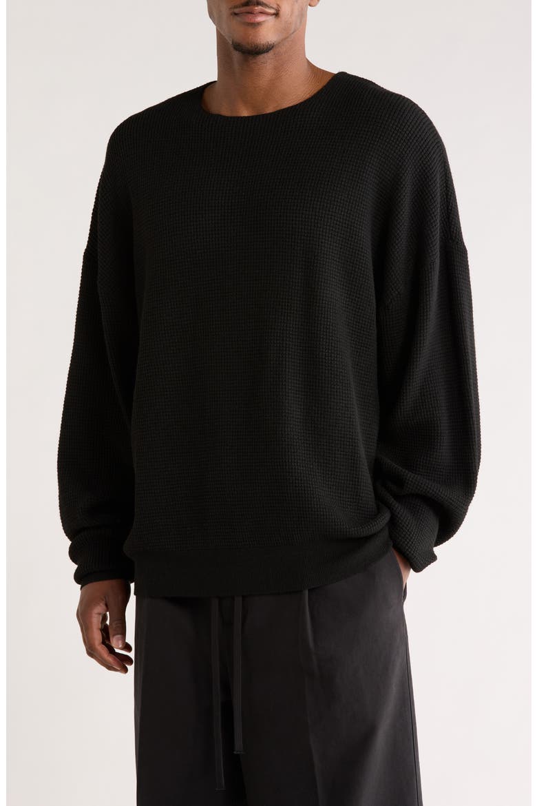 Signature Waffle '90s Crewneck Sweatshirt, Main, color, VINTAGE BLACK