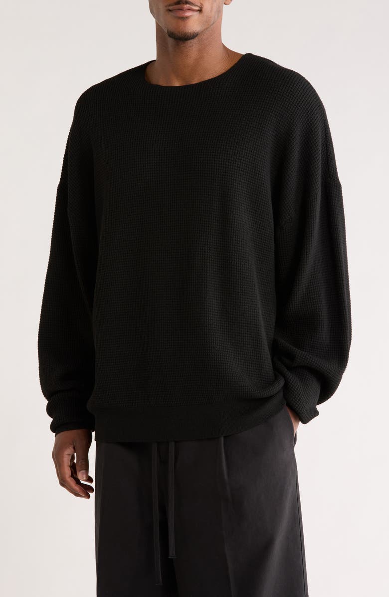 Fear of God Essentials Signature Waffle '90s Crewneck Sweatshirt, Main, color, Vintage Black