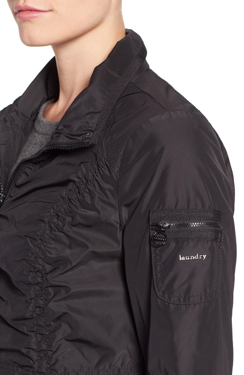 Laundry by Shelli Segal Shirred Raincoat, Alternate, color, 