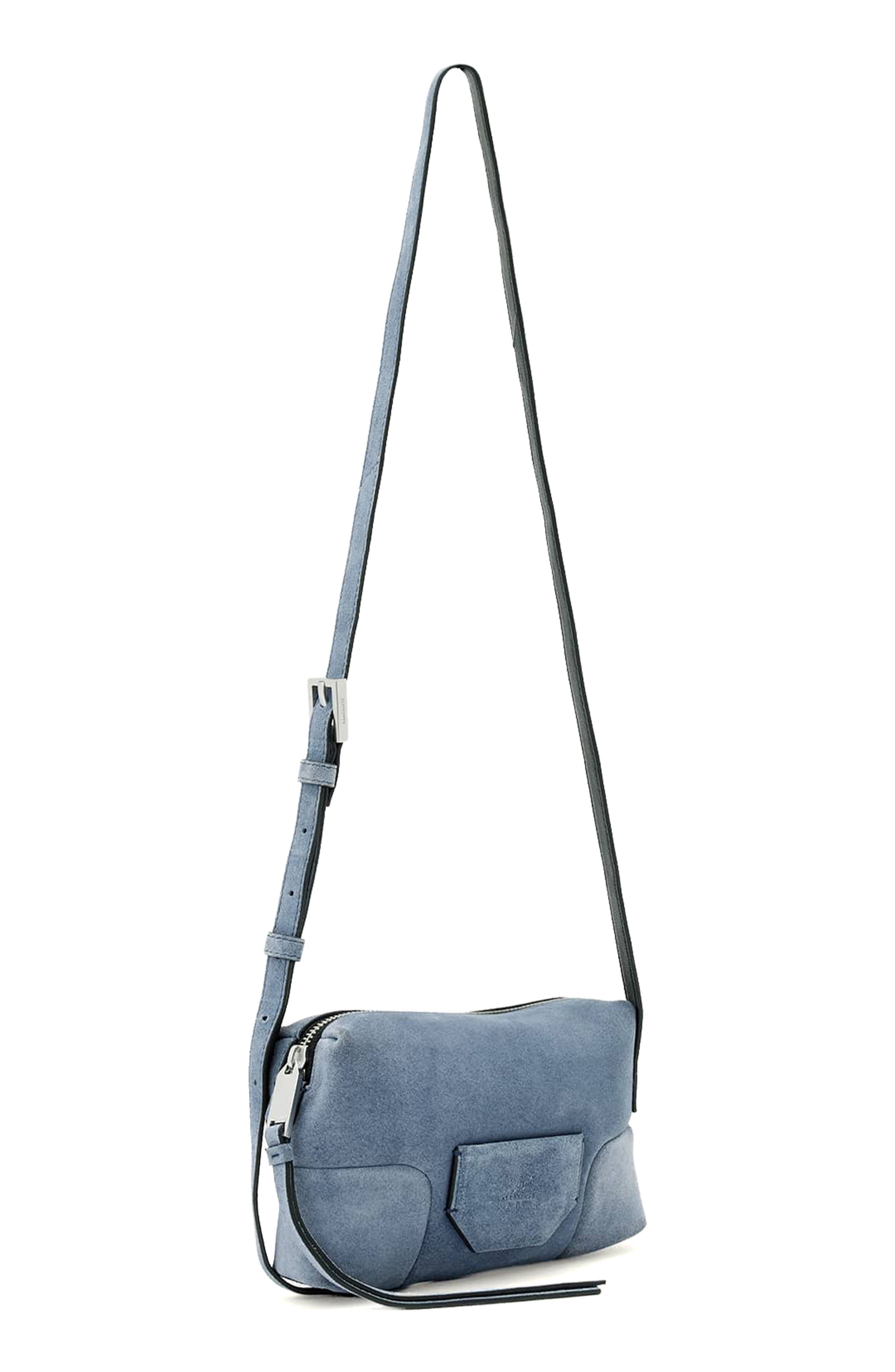Micro Ares Suede Crossbody Bag, Alternate, color, SEA BLUE