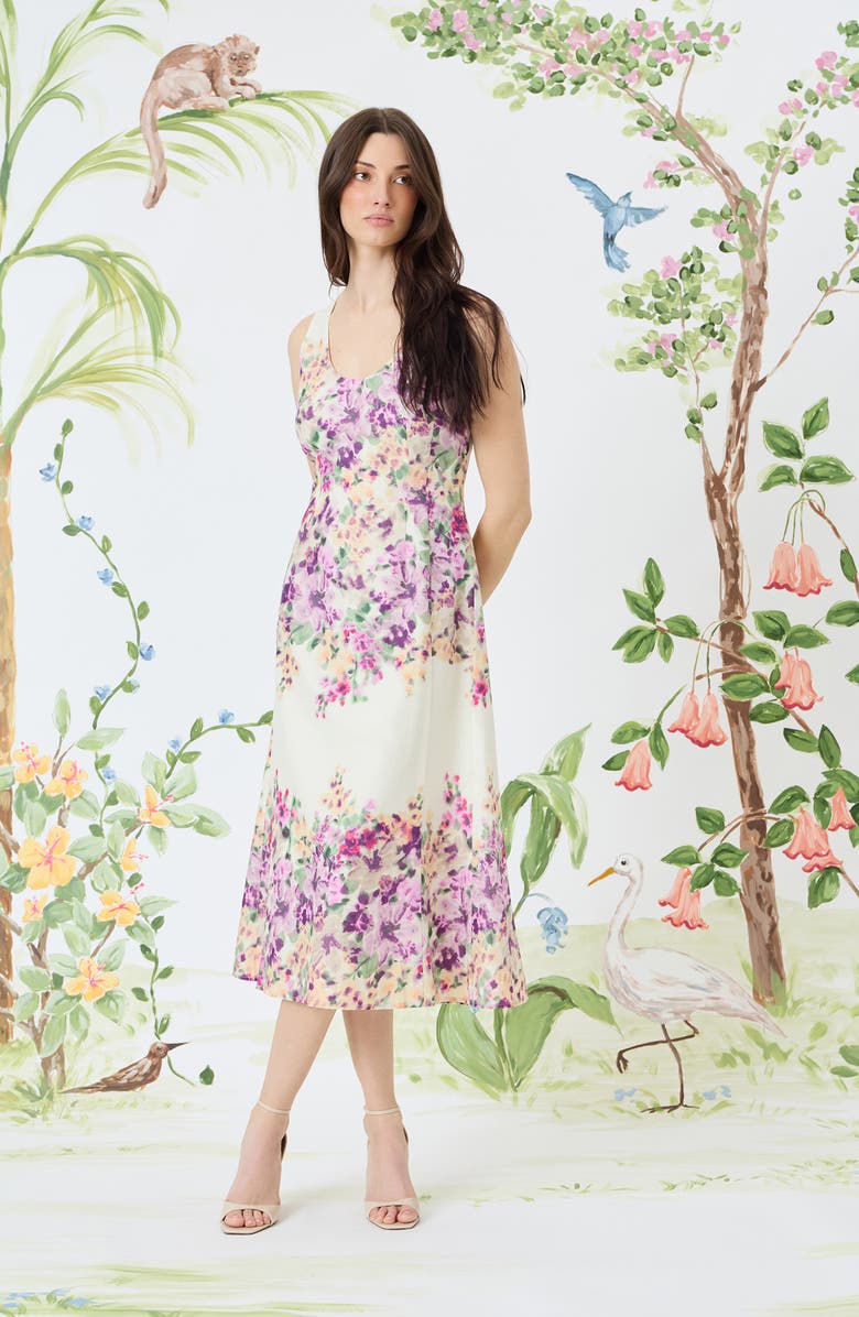 Maggy London Floral Sleeveless Cotton Midi Dress, Alternate, color, Ivory/ Pink