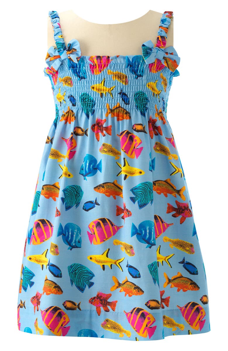 Rachel Riley Tropical Fish Print Cotton Sundress & Bloomers, Main, color, 