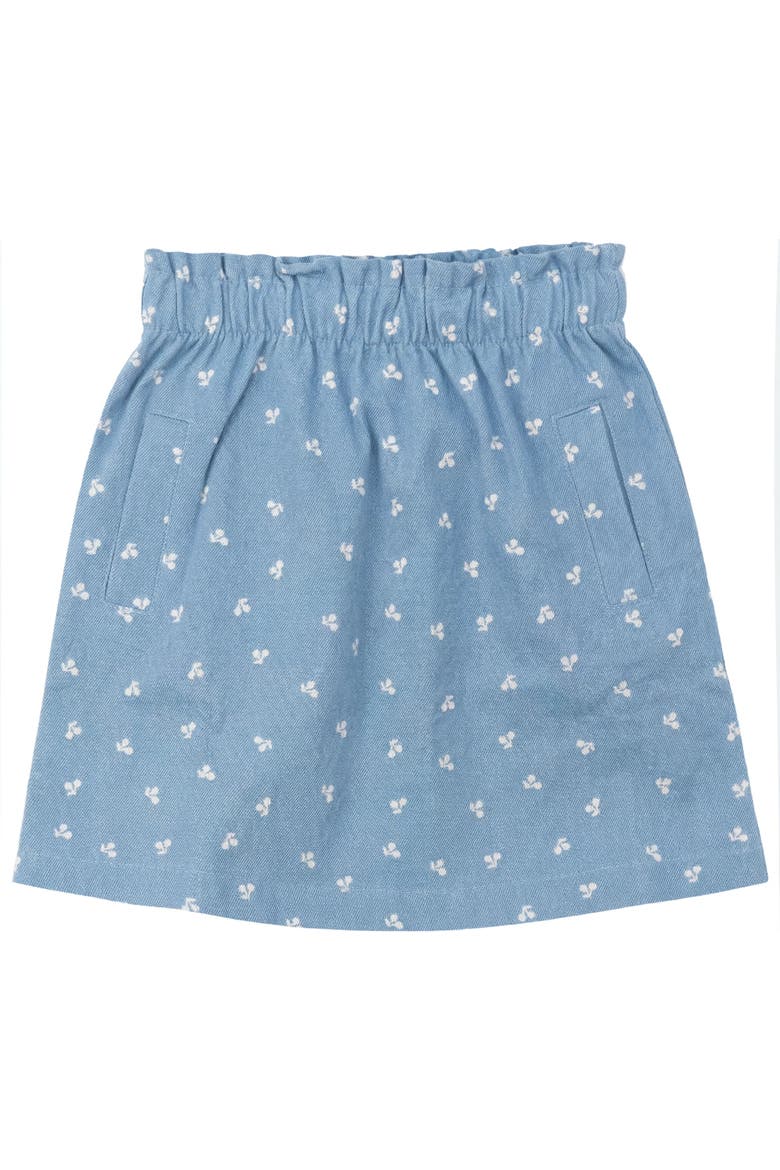 Cherry Denim Ruffle Waist Front Pocket Skirt, Main, color, Light Denim