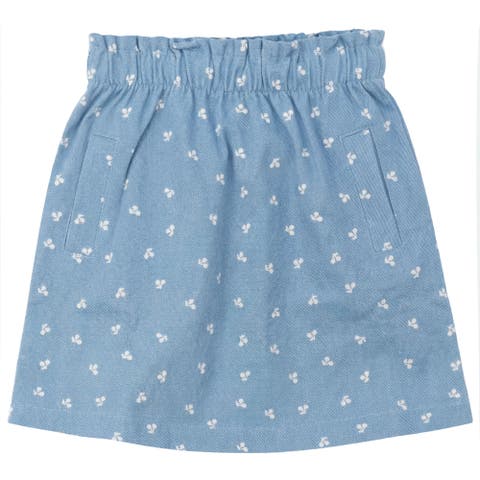Cherry Denim Ruffle Waist Front Pocket Skirt (Toddler, Little Kid & Big Kid)