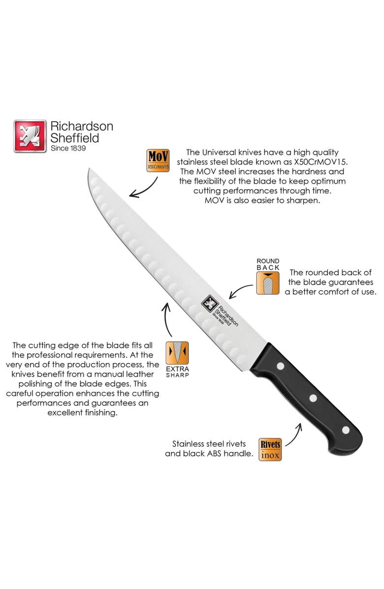 Richardson Sheffield Universal 10-Inch Butcher Knife with Notches, Alternate, color, Silver